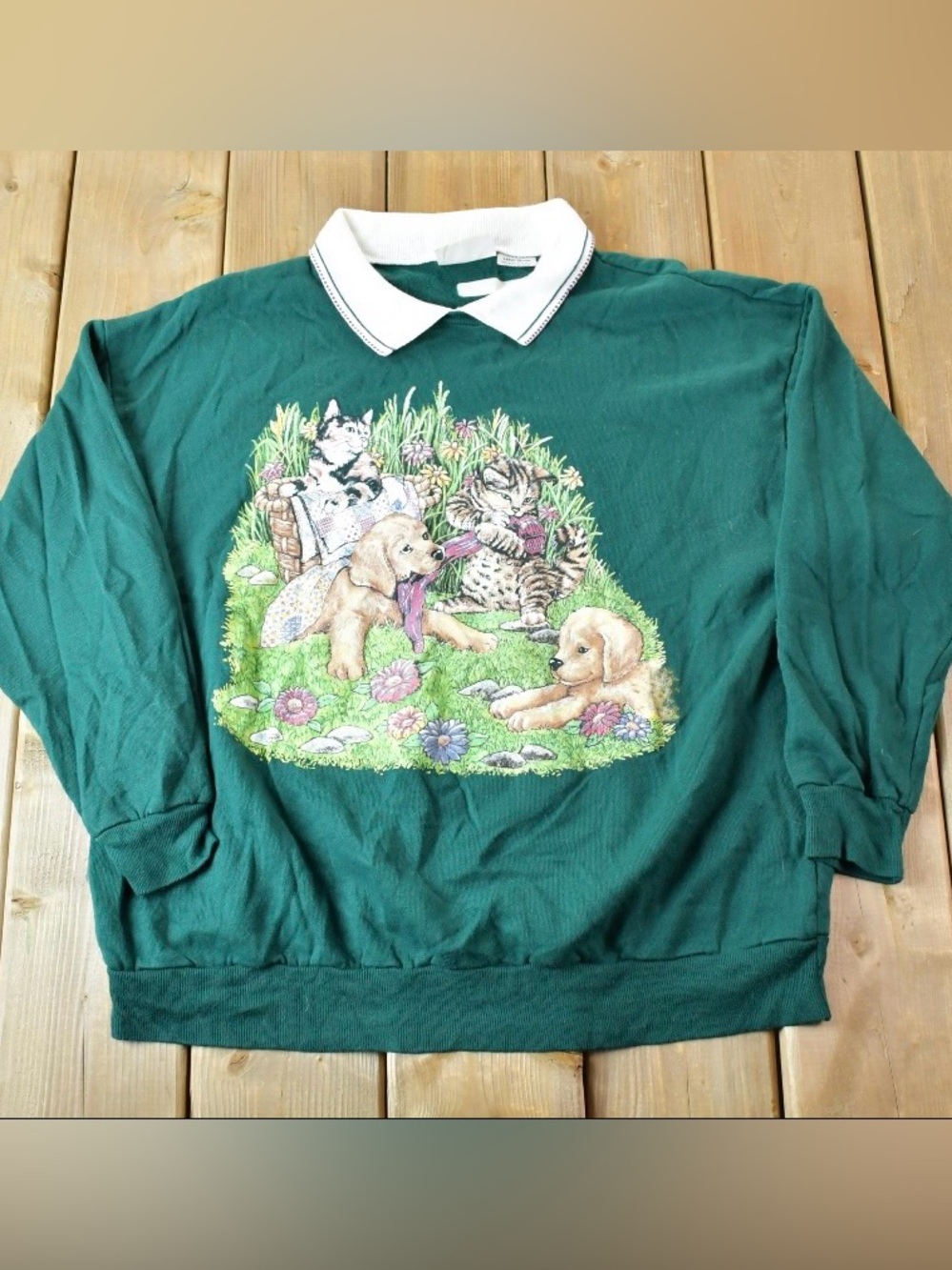 Basic Editions Kittys and Puppies Grandma sweater. Cottagecore. Vintage.